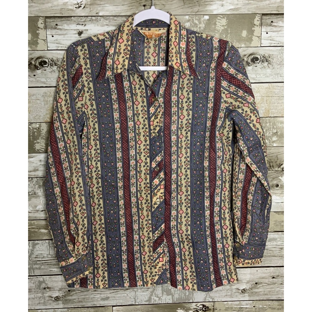 Vintage Koret of California Womens Floral Striped Collared Button Front Shirt